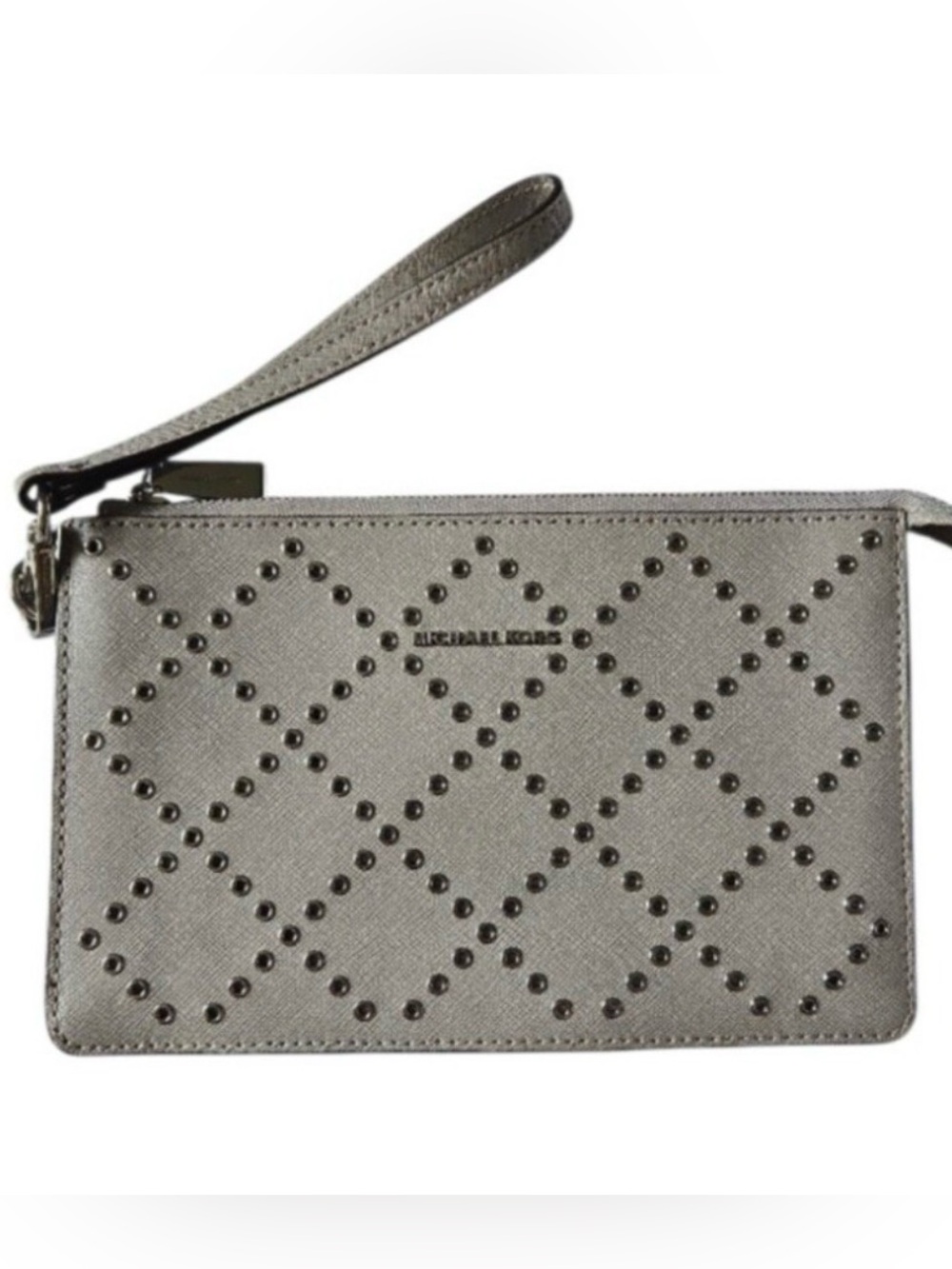 Michael Kors Metallic Silver Studded Wristlet Clutch